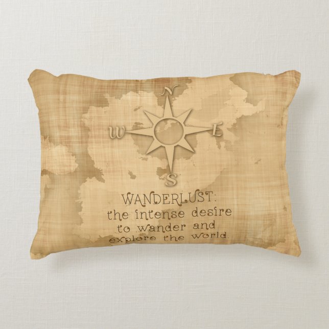 Cojín Decorativo Wanderlust…" Cita que viaja en el papel del (Anverso)