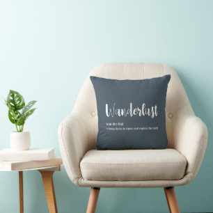 Cojín Decorativo Wanderlust definición color azul blanco