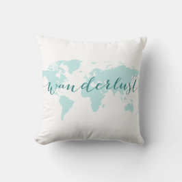 Cojín Decorativo Wanderlust, deseo de viajar, mapa del mundo verde