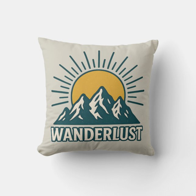 Cojín Decorativo Wanderlust Retro Teal Mountain Sunrise | Hiking (Anverso)