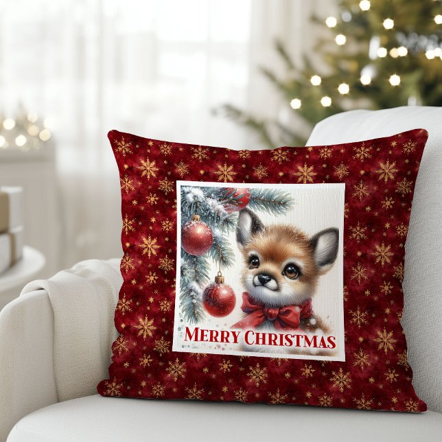 Cojín Decorativo Warm winter scene baby fawn Christmas pillow  (Warm winter scene baby fawn Christmas pillow (48))