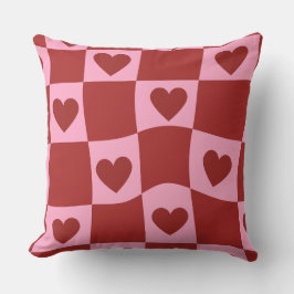 Cojín Decorativo Warped Crimson Pink Checkerboard Pillow