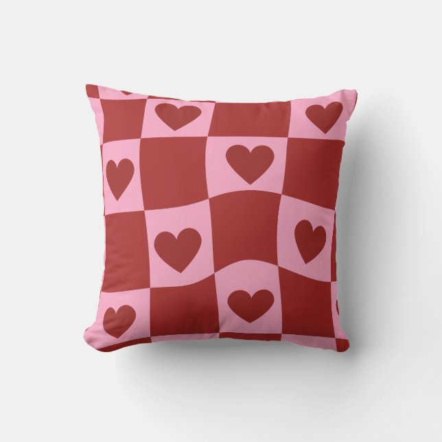 Cojín Decorativo Warped Crimson Pink Checkerboard Pillow (Anverso)