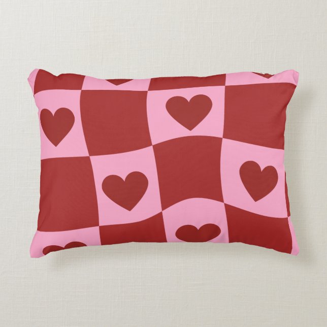 Cojín Decorativo Warped Crimson Pink Checkerboard Pillow (Anverso)