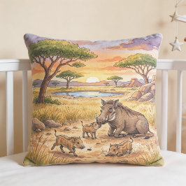 Cojín Decorativo Warthog Mama And Piglets Safari Animals 