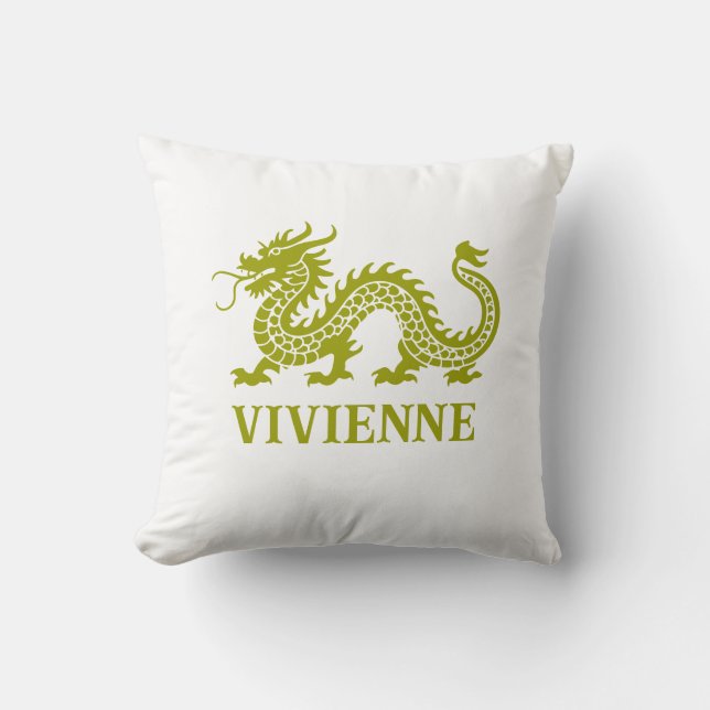 Cojín Decorativo Wasabi Green Chinoiserie Dragon Nombre personaliza (Anverso)