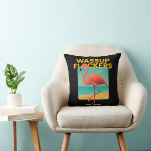 Cojín Decorativo Wassup Flockers Funny Flamingo Retro Beach Cita