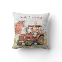 Watercolor Baby Animals Driving Red Tractor Farm