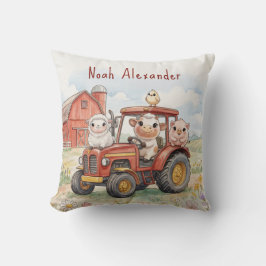 Cojín Decorativo Watercolor Baby Animals Driving Red Tractor Farm