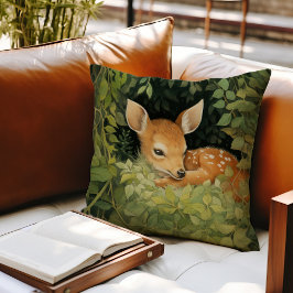 Cojín Decorativo Watercolor Baby Deer Woodland Greenery