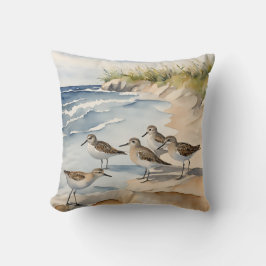 Cojín Decorativo Watercolor Beach Scene Sandpipers Aves del Mar
