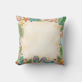 Cojín Decorativo Watercolor Beach Seashells Sand Border Pillow
