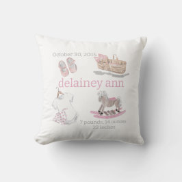 Cojín Decorativo Watercolor Bebé Niña Nursery Nacimientos Estadísti