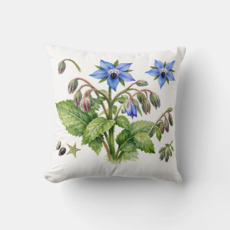 Cojín Decorativo Watercolor Borage Herb Flowers and Leaves 
