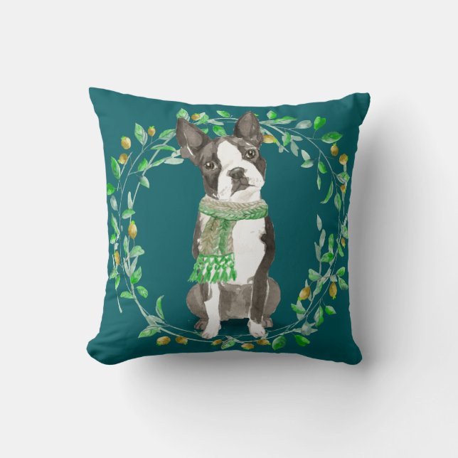 Cojín Decorativo Watercolor Boston Terrier Bestie (Anverso)