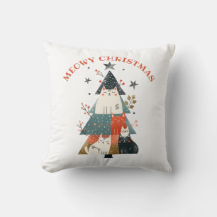 Cojín Decorativo Watercolor Cats Navidad Árbol Cute Meowy Navidades