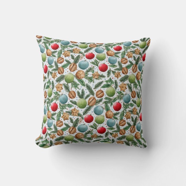 Cojín Decorativo Watercolor Christmas Throw Pillow (Anverso)