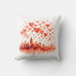 Cojín Decorativo Watercolor City Skyline Hearts Throw Pillow