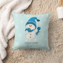Cojín Decorativo Watercolor Cute Pequeño Snowman Beanie Blue Baby