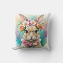 Watercolor Cute Rabbit Wildflowers