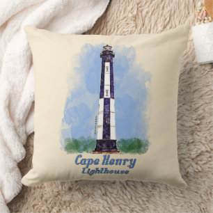 Cojín Decorativo Watercolor del faro de Cape Henry, Virginia