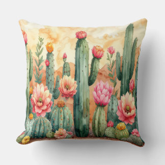 Cojín Decorativo Watercolor Desert Cactus Garden Pillow