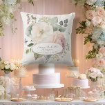 Cojín Decorativo Watercolor Floral Rosa Cottage Jardín bebé<br><div class="desc">¡El nombre, fecha y estadísticas de nacimiento de tu bebé en una forma que ella valorará para siempre! Elegantes rosas del jardín de cabañas y flores silvestres y una pequeña mariposa azul y libélula rodean su nombre en letra moderna de escritura a mano. Rosa blanco silvestre y Rosa inglés antiguo...</div>