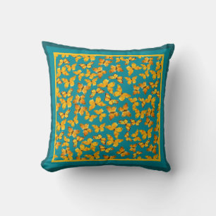 Cojín Decorativo Watercolor Golden Butterflies en Verde azulado