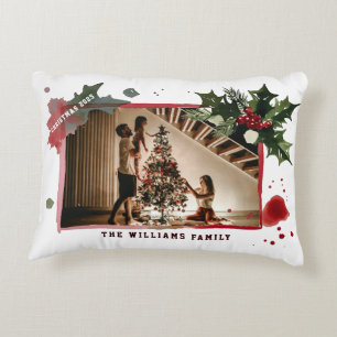 Cojín Decorativo Watercolor Holly Berries Christmas Tree Holiday