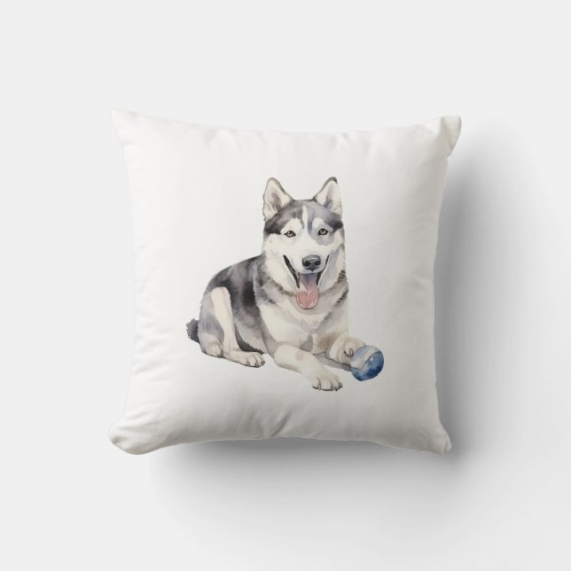 Cojín Decorativo Watercolor Husky Dog (Anverso)