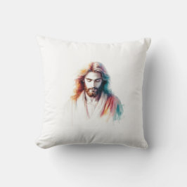 Cojín Decorativo Watercolor Jesus Christ Portrait – Serene & Spirit