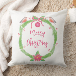 Cojín Decorativo Watercolor Lovely Wreath + Script Merry Christmas