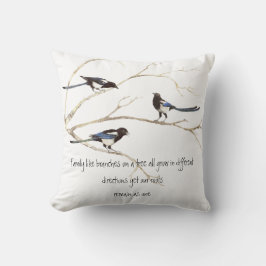 Cojín Decorativo Watercolor Magpie Family Cita Animal Nature