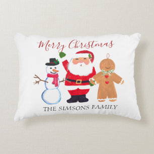 Cojín Decorativo Watercolor Merry Christmas Santa Snowman