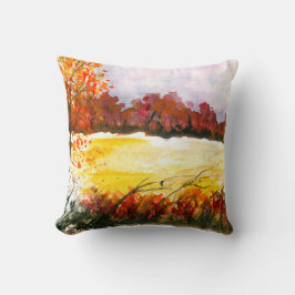Cojín Decorativo Watercolor Resumen Paisaje Arte Árboles otoñales