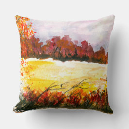 Cojín Decorativo Watercolor Resumen Paisaje Arte Árboles otoñales