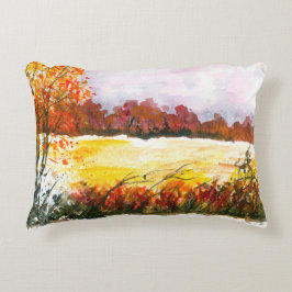Cojín Decorativo Watercolor Resumen Paisaje Arte Árboles otoñales