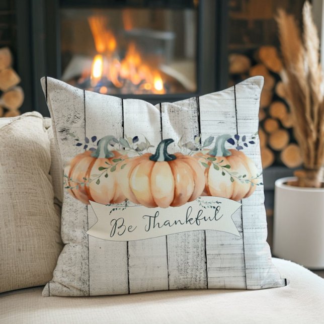 Cojín Decorativo Watercolor Rustic Pumpkins (Watercolor Rustic Pumpkins Throw Pillow)