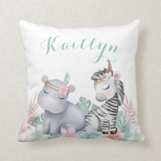 Cojín Decorativo Watercolor Safari Animales Chica de guardería para