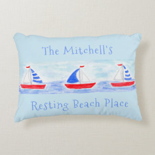 Cojín Decorativo Watercolor Sailboat Resting Beach Place