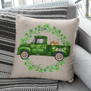 Cojín Decorativo Watercolor St. Patrick's Day Green Truck Clover