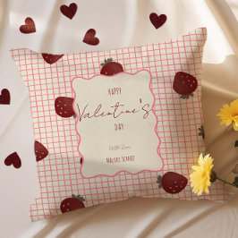 Cojín Decorativo Watercolor Strawberries on Pink Grid- Valentine