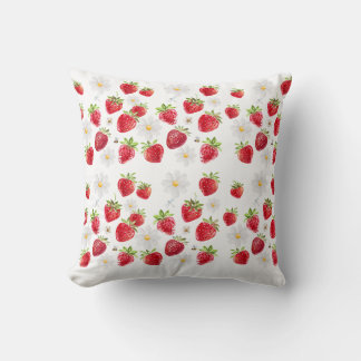Cojín Decorativo Watercolor Strawberry and Daisy Floral Pattern