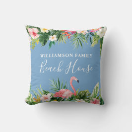 Cojín Decorativo Watercolor Tropical Floral Family Beach House Blue