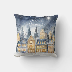 Cojín Decorativo Watercolor Vintage Village Star Navidades nocturno