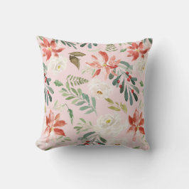 Cojín Decorativo Watercolor Winter Flowers Holly Berries Patterado