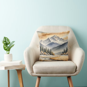 Cojín Decorativo Watercolor Winter Mountain Valley Scene