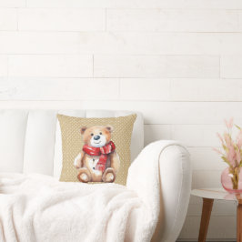 Cojín Decorativo Watercolor Winter Teddy Bear Sobre Puntos De Polka