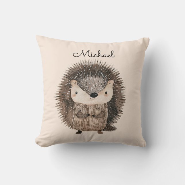 Cojín Decorativo Watercolor Woodland Animal Hedgehog Personalizado (Anverso)