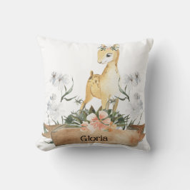 Cojín Decorativo Watercolor Woodland Baby Fawn Nombre personalizado